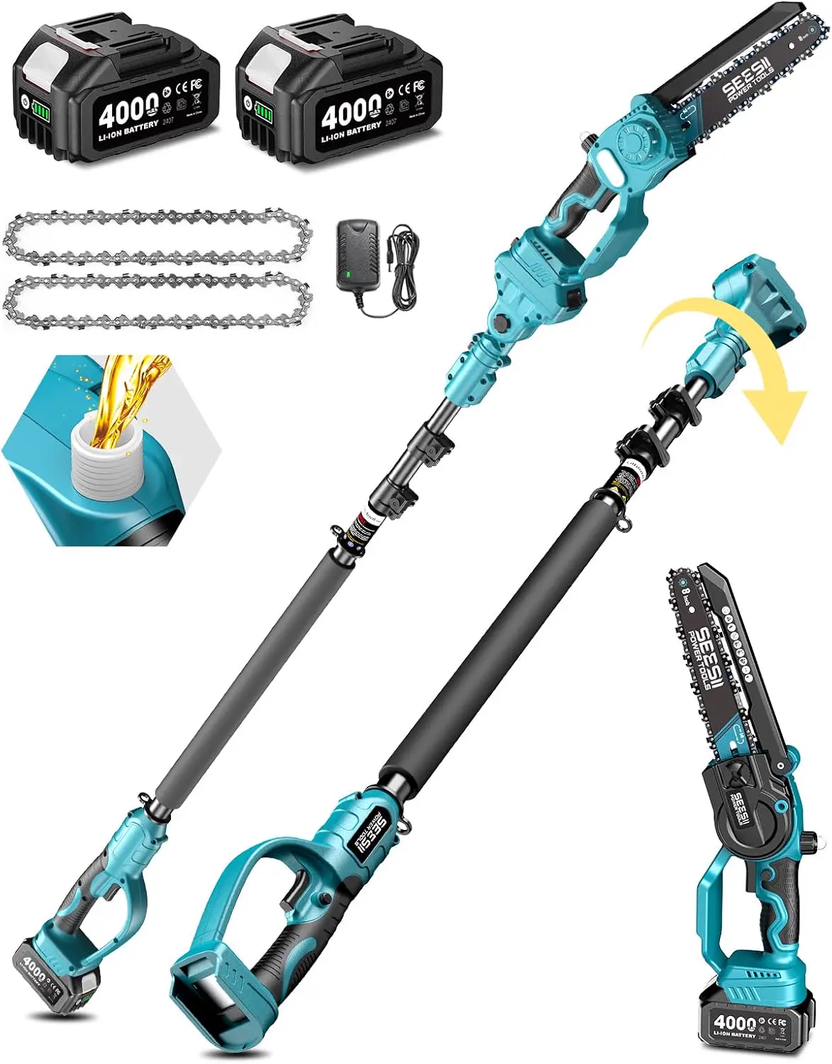 Fierăstrău telescopic SEESII P8 Ace 2 în 1, mini-drujbă cu tijă extensibilă, imaginea 1