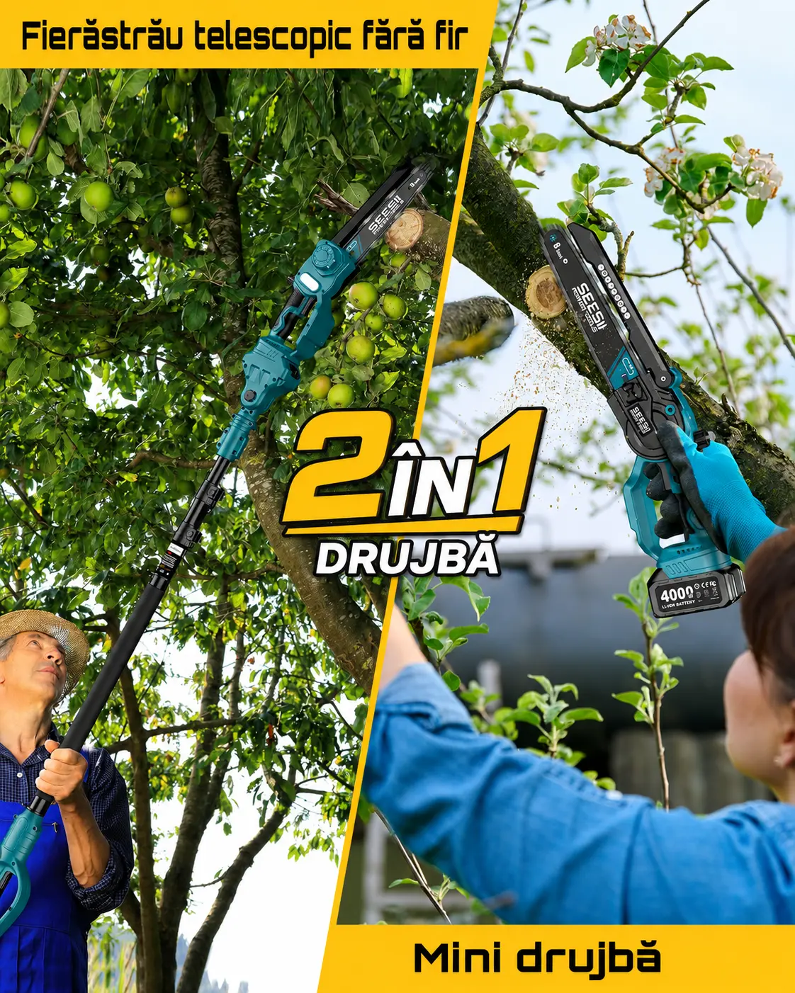 Fierăstrău SEESII P8 Ace cu lamă de 20 cm și acumulatori 21V incluși, imaginea 2