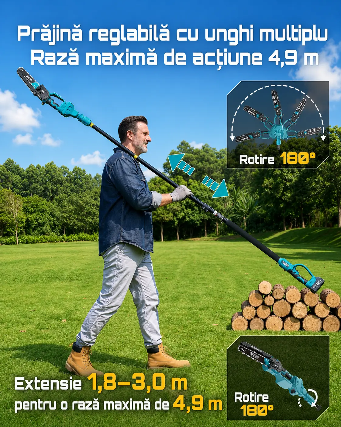 Fierăstrău telescopic SEESII P8 Ace în configurație mini-drujbă portabilă, imaginea 3