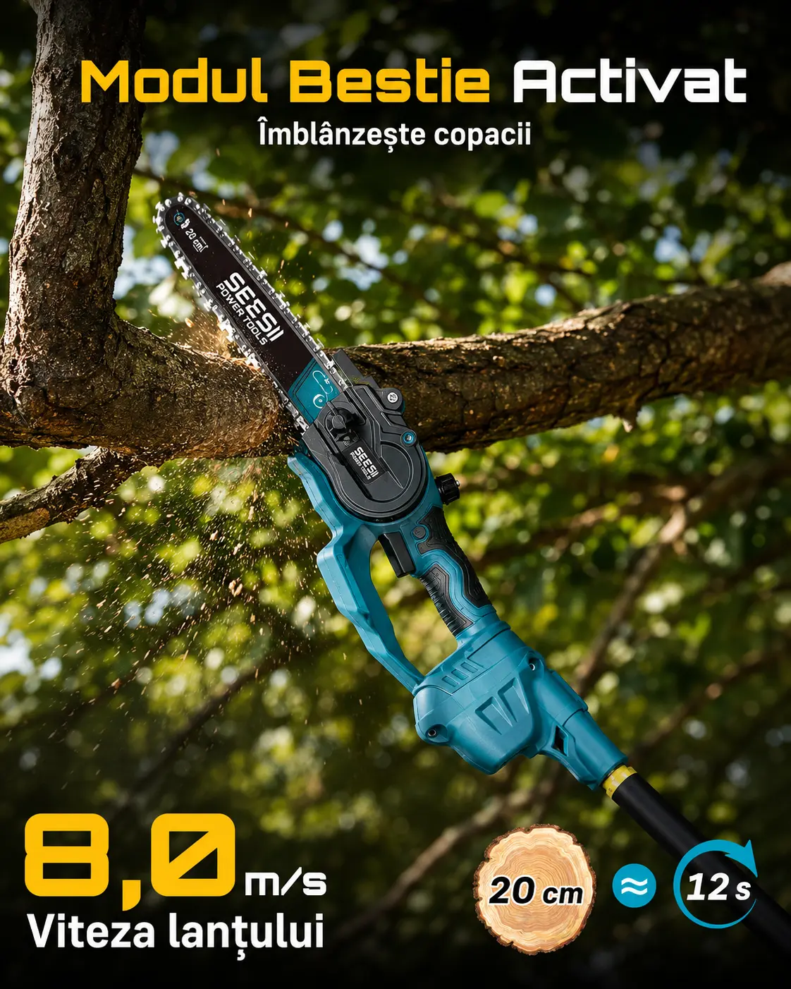 Fierăstrău electric SEESII P8 Ace fără fir, detaliu sistem de prindere, imaginea 7