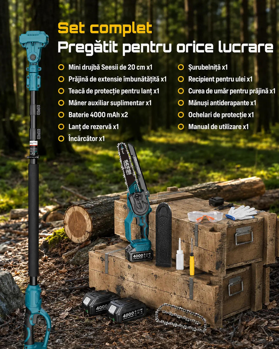 Fierăstrău electric SEESII P8 Ace fără fir, detaliu sistem de prindere, imaginea 9